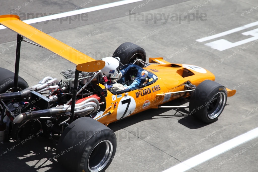 McLaren Cars #7 Formula 1 Vintage Race Car in the Pit Lane — Event photo by Jeff Van de Laar