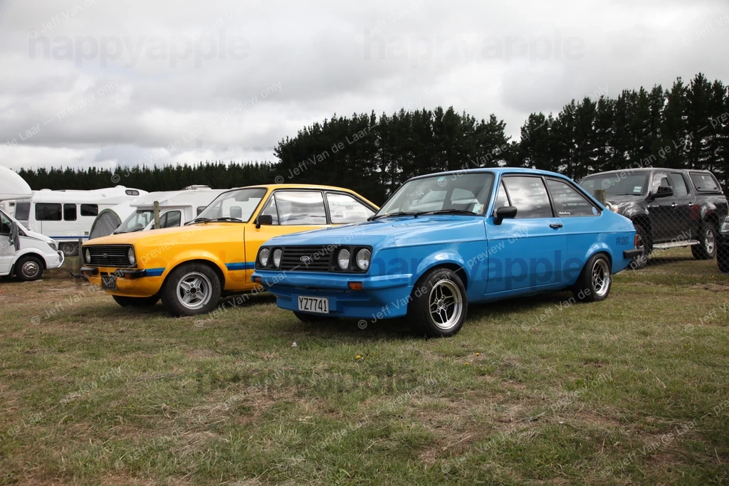 Two classic cars parked on grass at an outdoor show — Automotive photo by Jeff Van de Laar
