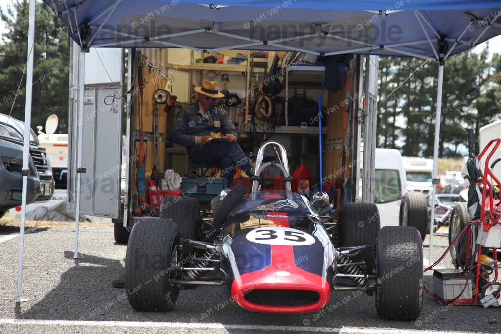 Vintage open-wheel formula car number 35 in race paddock — Automotive photo by Jeff Van de Laar